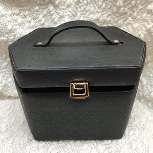 Petite Black Tonal Stars Print Make-up Train Case with Goldtone Hardware